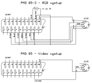 Pripojenie PMD 85-3 na monitor cez SCART konektor, prípadne ako kompozitný výstup